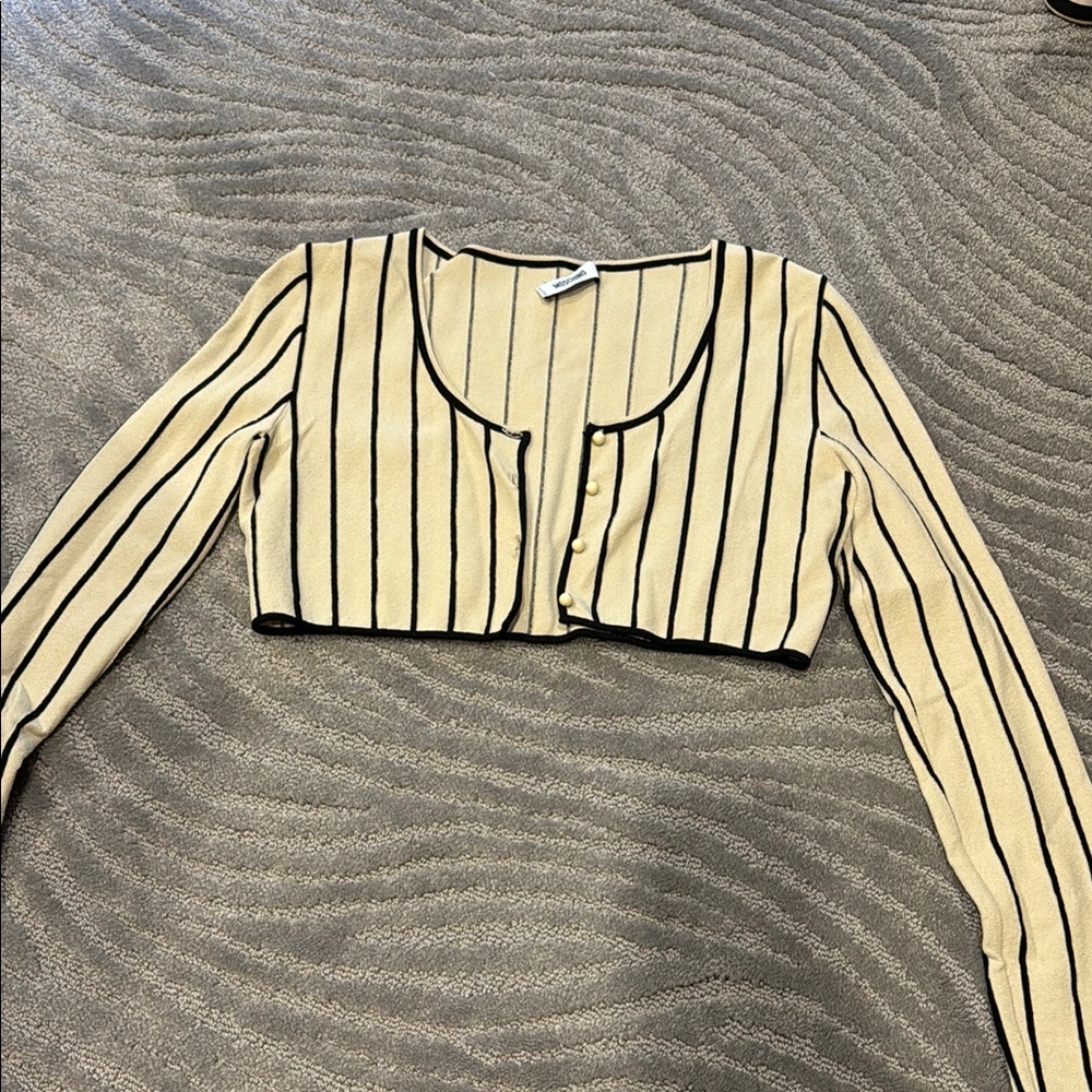 Moschino Beige and Black Striped Crop Top